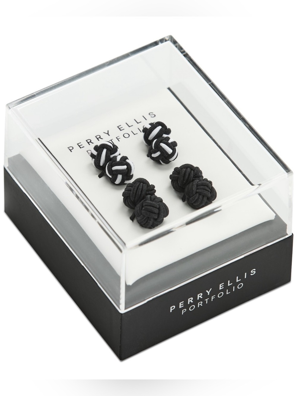 Perry Ellis Black and White Knot Cufflinks Set